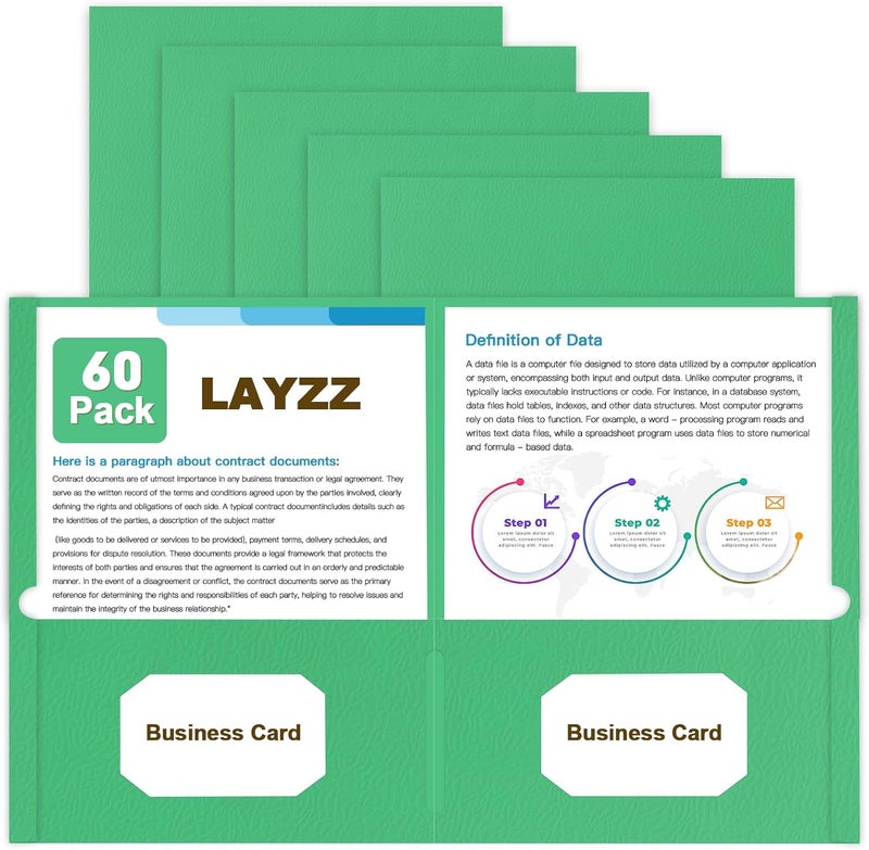 LAYZZ Folders with Pockets, 60 Pack Paper Pocket Folders, 2 Pocket File folders Fits Letter Size Paper, for School Office and Home (Green) - Image 1